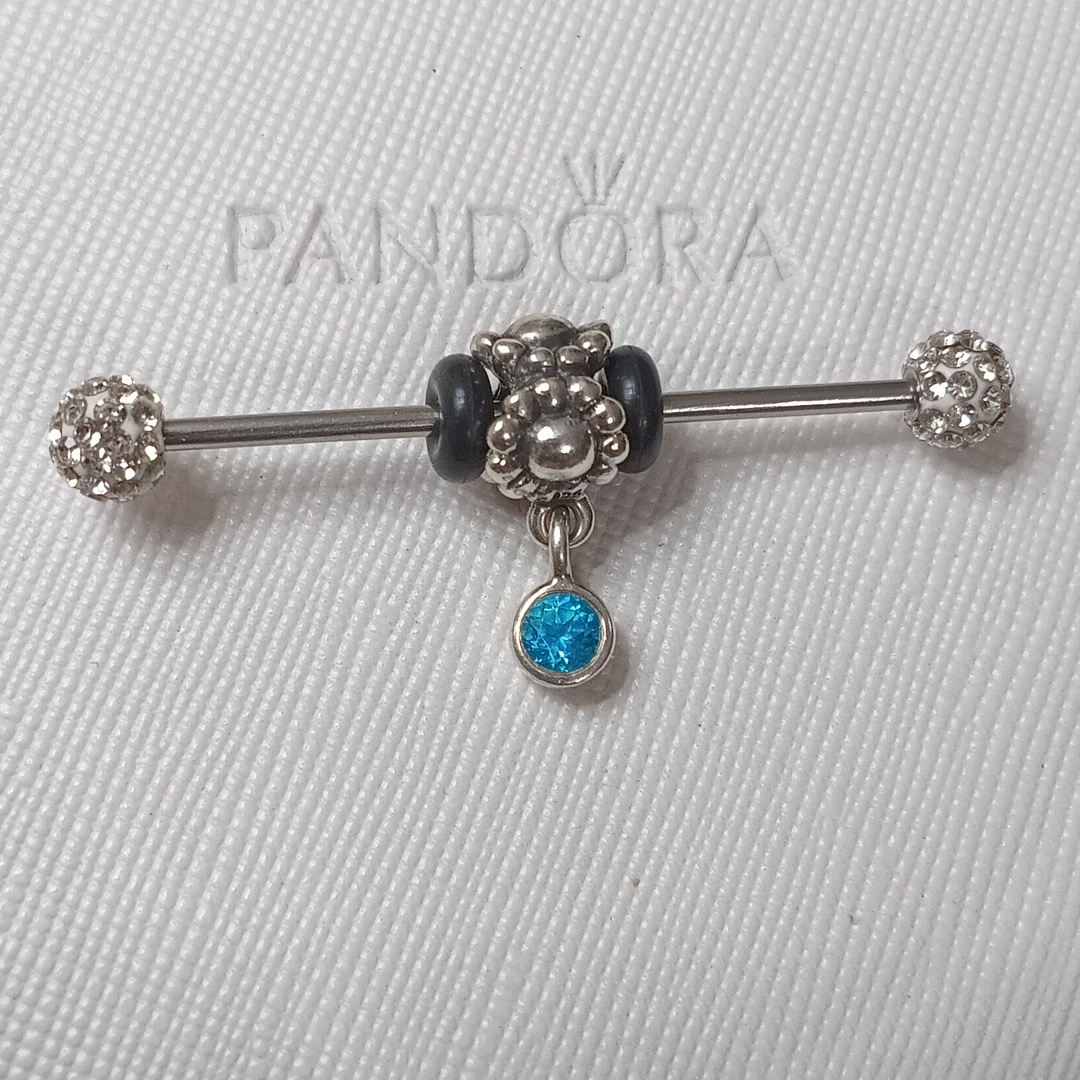 Pandora Vintage Deep Blue Topaz Beaded Dangle Charm (2 Listed Separately)